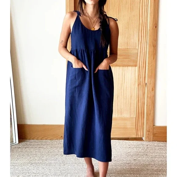 Emerson Fry Livia Maritime Nautical Adjustable Blue Removable Tie Sun Dress - Picture 2 of 11